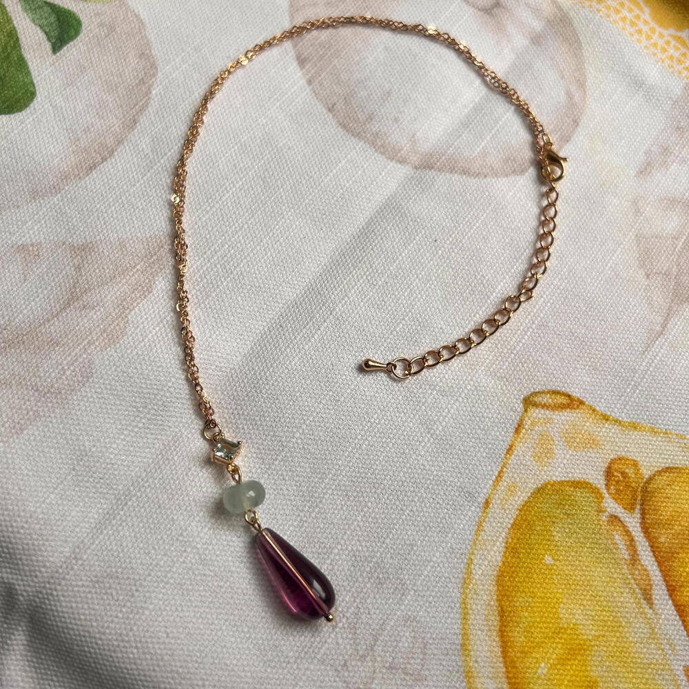 Aquamarine Winter Ice Plum Amethyst Czech Crystal Glass Zirconia Casual Necklace - Picture 4 of 7